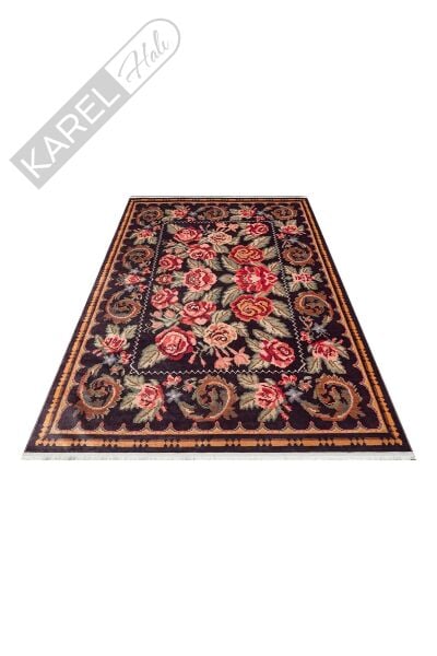 ANTIQUE ATK 02 BLACK Kolay kullanımlı Kaymaz Karabağ ve Antik Desenlere Sahip Yıkanabilir Makine Ha