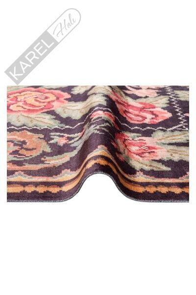 ANTIQUE ATK 02 BLACK Kolay kullanımlı Kaymaz Karabağ ve Antik Desenlere Sahip Yıkanabilir Makine Ha