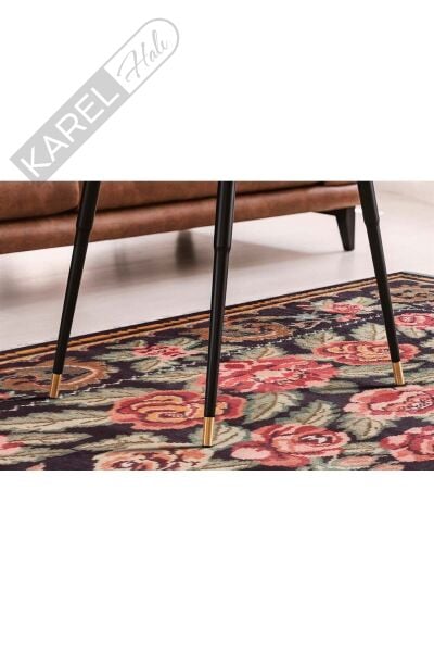 ANTIQUE ATK 02 BLACK Kolay kullanımlı Kaymaz Karabağ ve Antik Desenlere Sahip Yıkanabilir Makine Ha