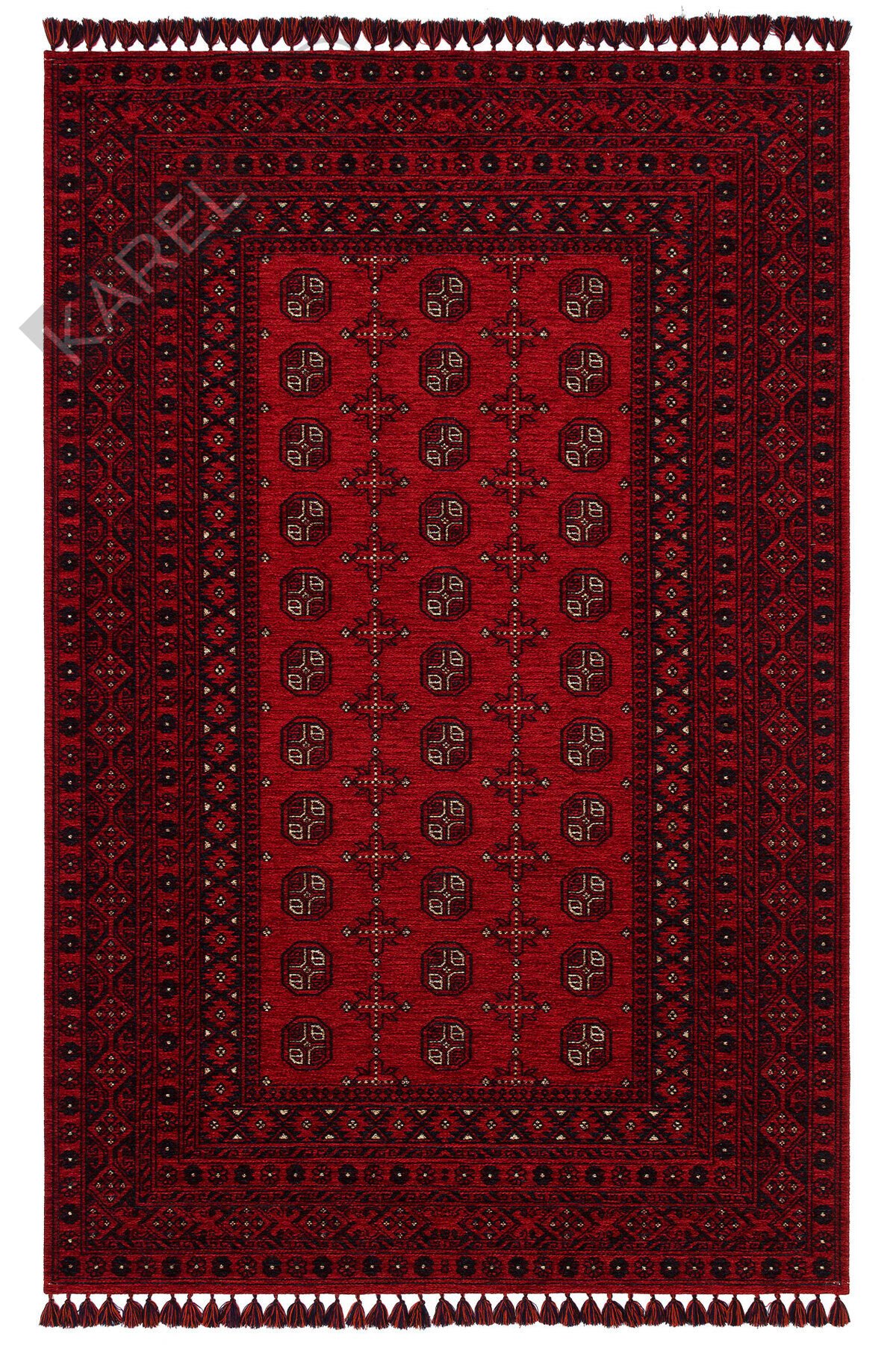 Buhari BHR04 Red Afgan/Yağcıbedir Desenli Hav Toz Vermez Yıkanabilir İnce Dokuma Halı