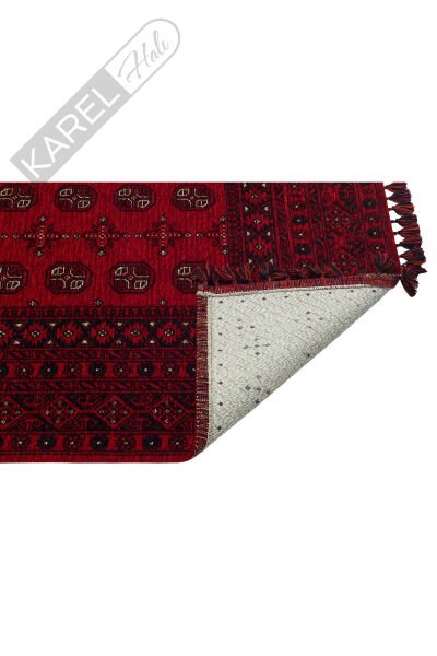 Buhari BHR04 Red Afgan/Yağcıbedir Desenli Hav Toz Vermez Yıkanabilir İnce Dokuma Halı