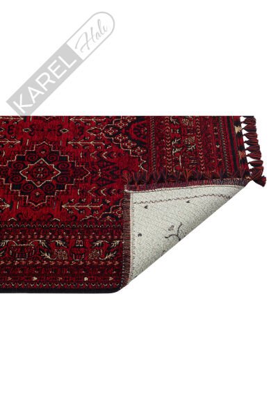 Buhari BHR05 Red Afgan/Yağcıbedir Desenli Hav Toz Vermez Yıkanabilir İnce Dokuma Halı