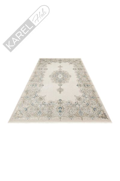 PALMIRA PLM 01 CREAM BLUE Yüksek Kaliteli Sık Dokuma Modern Salon Halısı