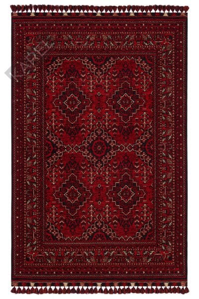 Buhari BHR05 Red Afgan/Yağcıbedir Desenli Hav Toz Vermez Yıkanabilir İnce Dokuma Halı