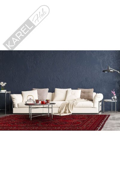 Buhari BHR05 Red Afgan/Yağcıbedir Desenli Hav Toz Vermez Yıkanabilir İnce Dokuma Halı