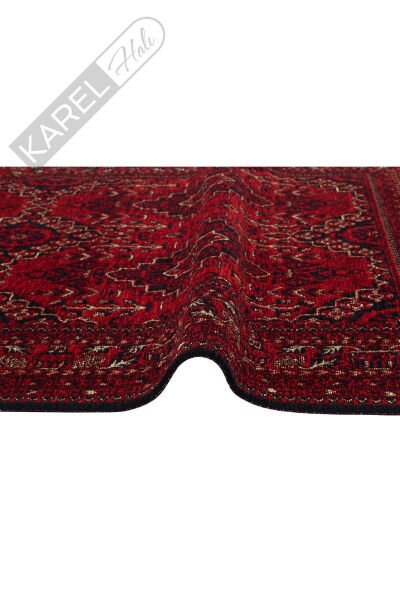 Buhari BHR05 Red Afgan/Yağcıbedir Desenli Hav Toz Vermez Yıkanabilir İnce Dokuma Halı