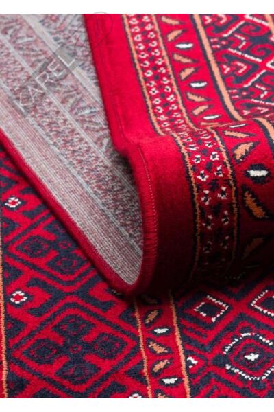 HERAT HER 02 RED Afgan Desenli Viskon Sıkı Dokuma Kaymaz Tabanlı İnce Makine Halısı