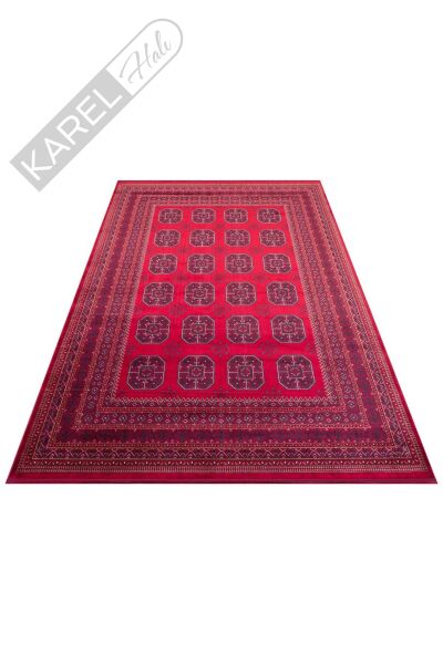 HERAT HER 02 RED Afgan Desenli Viskon Sıkı Dokuma Kaymaz Tabanlı İnce Makine Halısı