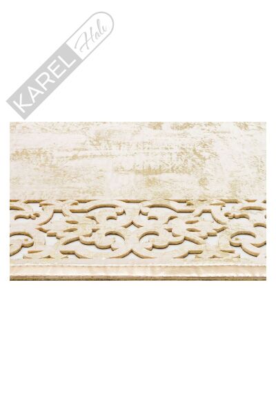 BIANCA BNC 01 CREAM GOLD  Klasik Ve Modern İşleme ve Oymaya Sahip Parlak Bordürlü Suni Deri Halı
