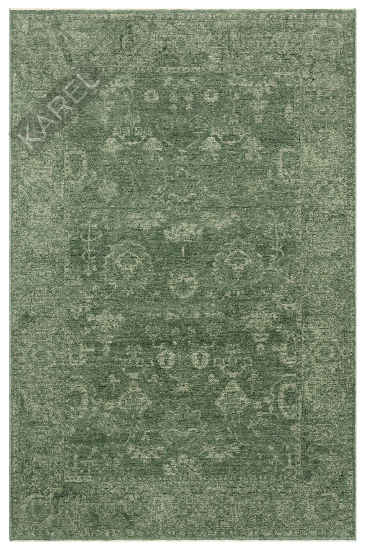 Shiraz SHR02 Yeşil Vintage Eskitme Desenli Modern Yumuşak Dokulu Makine Halısı