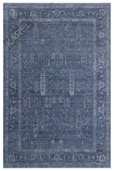 Shiraz SHR03 Navy Vintage Eskitme Desenli Modern Yumuşak Dokulu Makine Halısı