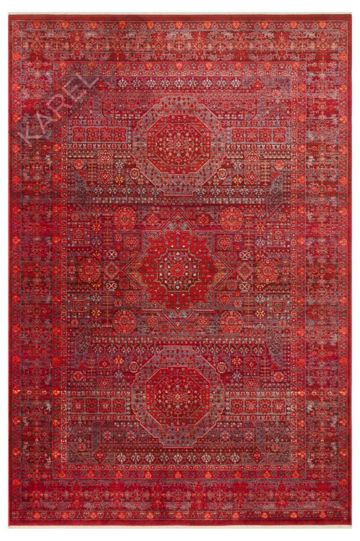 PIETRA PTA 20 RED Sıcak Renk Tonlarını Etnik Desenler ile Buluşturan Yumuşak Tuşeli Makine Halısı