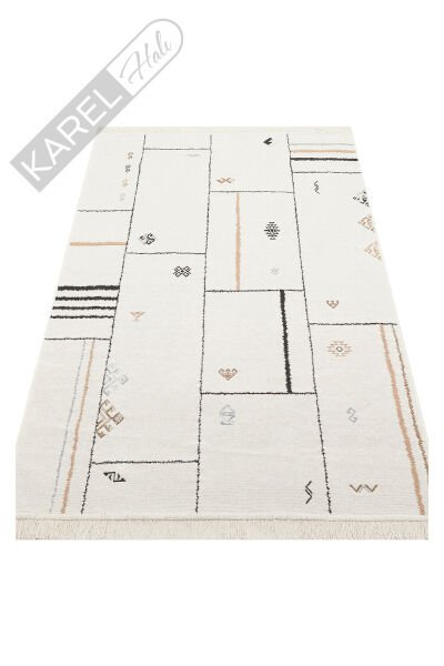 Arya Ar41 Cream Black Çift Taraflı Modern Desenli Dokuma Kilim