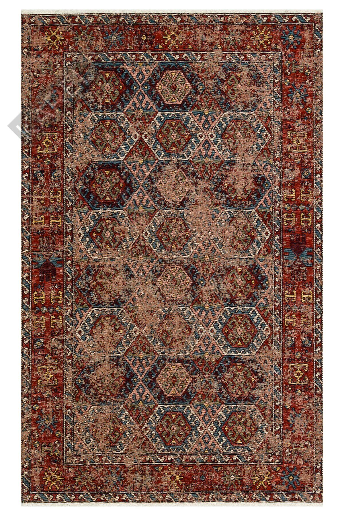 ANADOLU KILIM AND 03 MULTY Geleneksel Anadolu Motifli Yıkanabilir Kaymaz Tabanlı Şönil Dokuma Halı