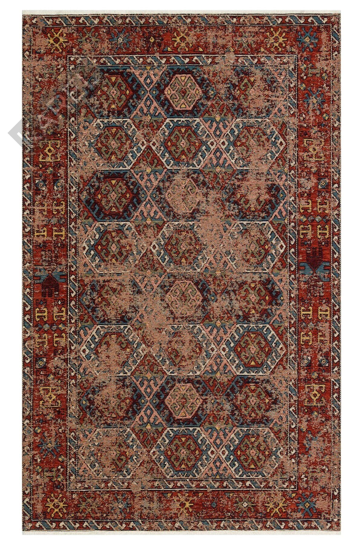 ANADOLU KILIM AND 03 MULTY Geleneksel Anadolu Motifli Yıkanabilir Kaymaz Tabanlı Şönil Dokuma Halı