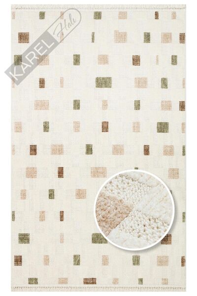 JOY JOY 02 GREEN BEIGE  Hav Toz Vermeyen Yumuşak dokulu Modern Makine Halısı