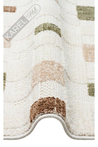 JOY JOY 02 GREEN BEIGE  Hav Toz Vermeyen Yumuşak dokulu Modern Makine Halısı