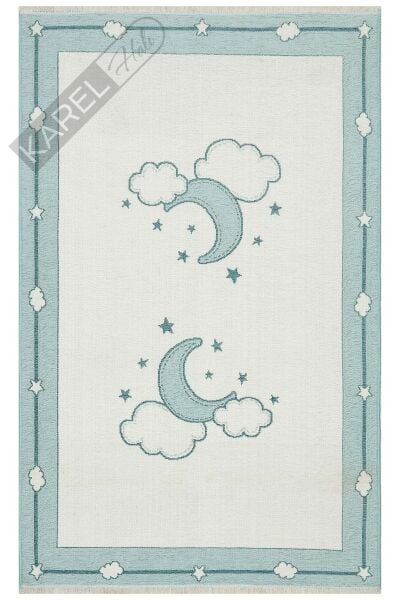 NOA BABY NB 01 BLUE Yıkanabilir Çift Taraflı Yumuşak Dokulu İnce Çocuk-Bebek Odası Halısı