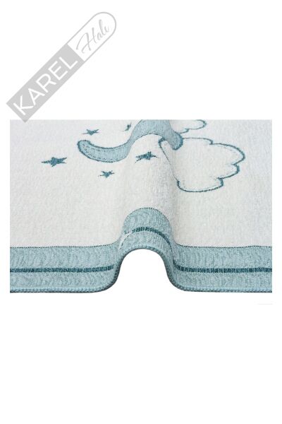 NOA BABY NB 01 BLUE Yıkanabilir Çift Taraflı Yumuşak Dokulu İnce Çocuk-Bebek Odası Halısı