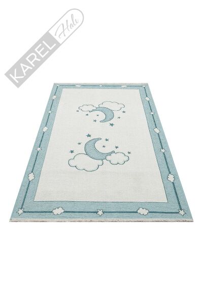 NOA BABY NB 01 BLUE Yıkanabilir Çift Taraflı Yumuşak Dokulu İnce Çocuk-Bebek Odası Halısı
