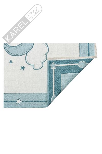 NOA BABY NB 01 BLUE Yıkanabilir Çift Taraflı Yumuşak Dokulu İnce Çocuk-Bebek Odası Halısı