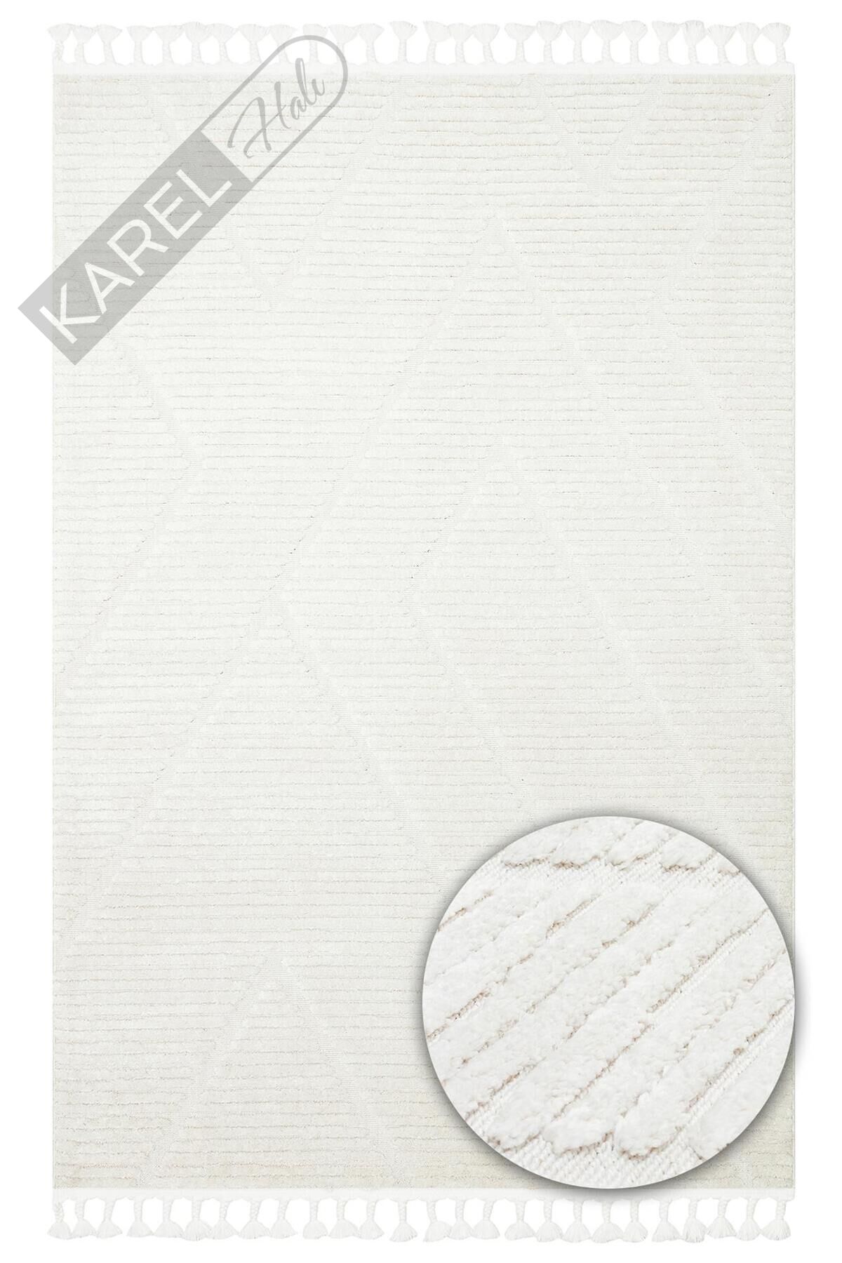 TERAZZO TRZ 08 WHITE Hav Toz Vermez Yumuşak Dokulu Etnik Örgü Desenlere Sahip Modern İskindinav Hal