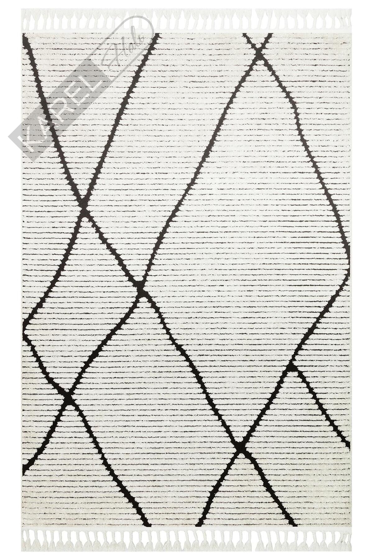 TERAZZO TRZ 07 WHITE BLACK Hav Toz Vermez Yumuşak Dokulu Etnik Örgü Desenlere Sahip Modern İskindin