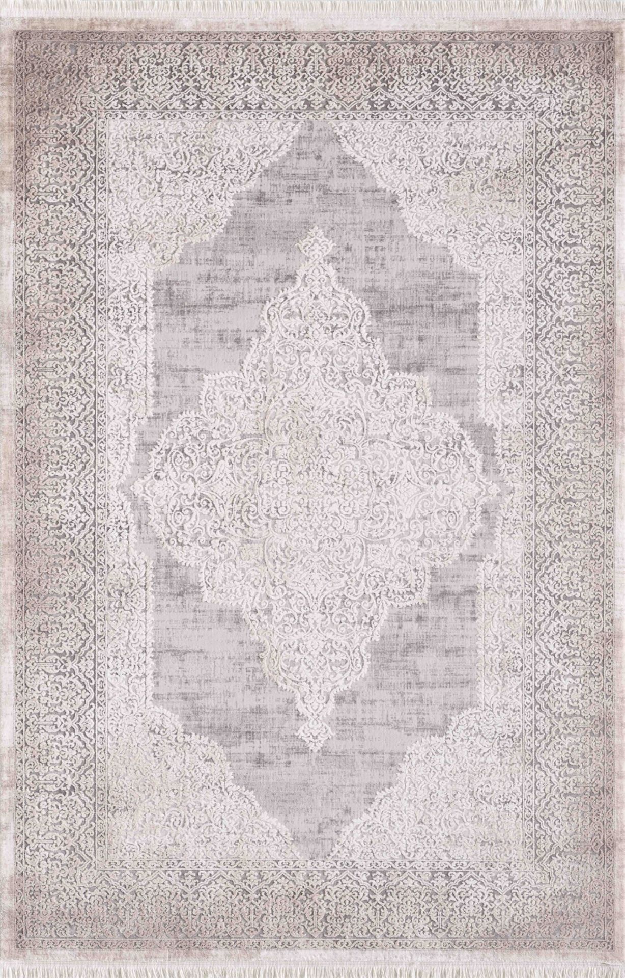 Artemis Halı Barok - 02253C - Krem Gri Klasik Desen Viskon Halı