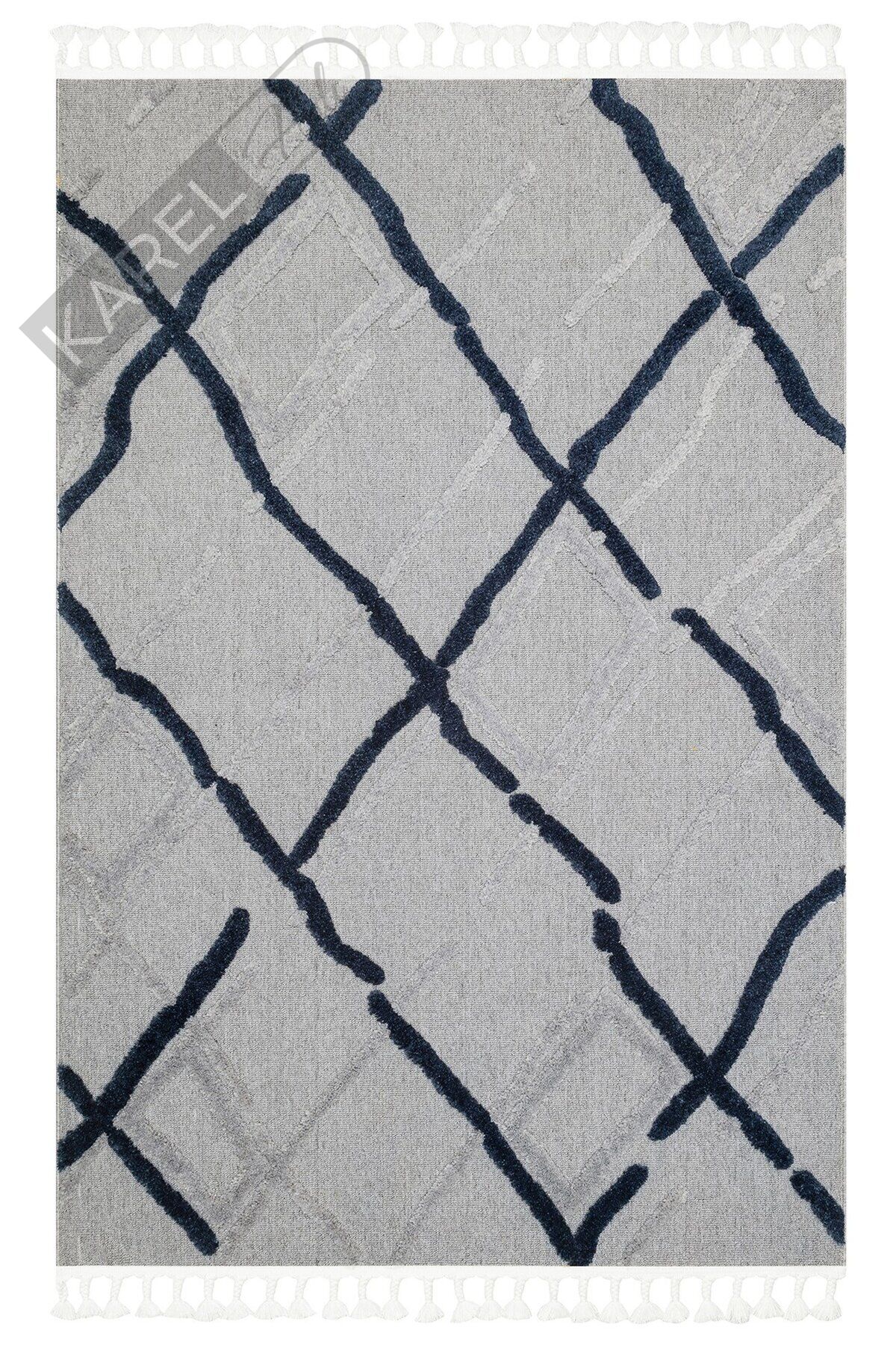 TERAZZO TRZ 03 GREY NAVY Hav Toz Vermez Yumuşak Dokulu Etnik Örgü Desenlere Sahip Modern İskindinav