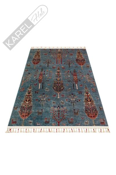 Antique Atk 09 Aqua Kolay Kullanımlı Kaymaz Karabağ Ve Antik Desenlere Sahip Yıkanabilir Ma