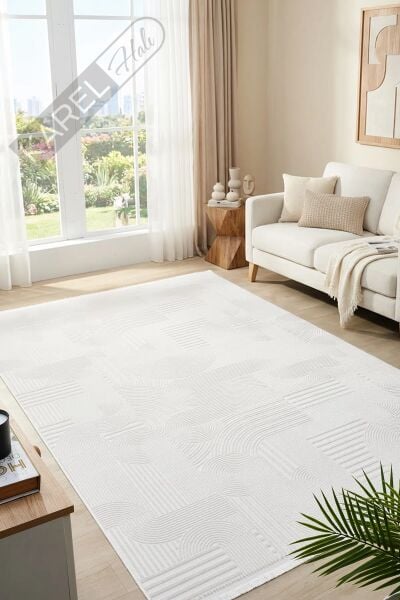 Seyran Halı Mono 888 Krem Koleksiyonu Bohem Akrilik Saçaklı Hali