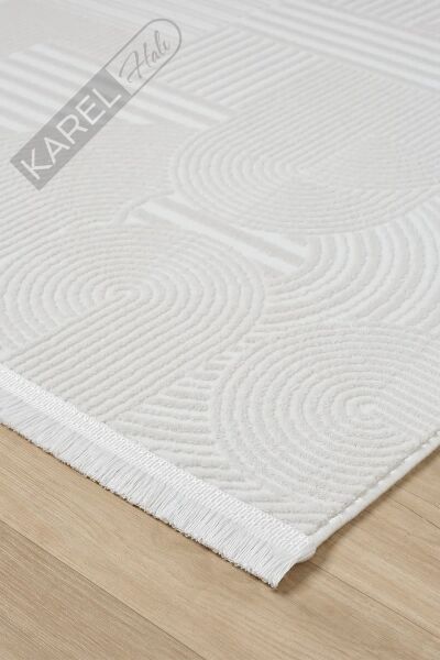 Seyran Halı Mono 888 Krem Koleksiyonu Bohem Akrilik Saçaklı Hali