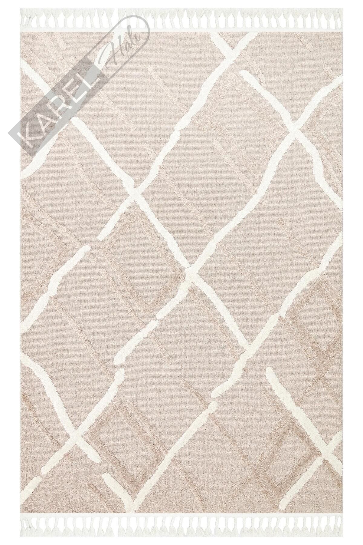 TERAZZO TRZ 03 BEIGE WHITE Hav Toz Vermez Yumuşak Dokulu Etnik Örgü Desenlere Sahip Modern İskindin