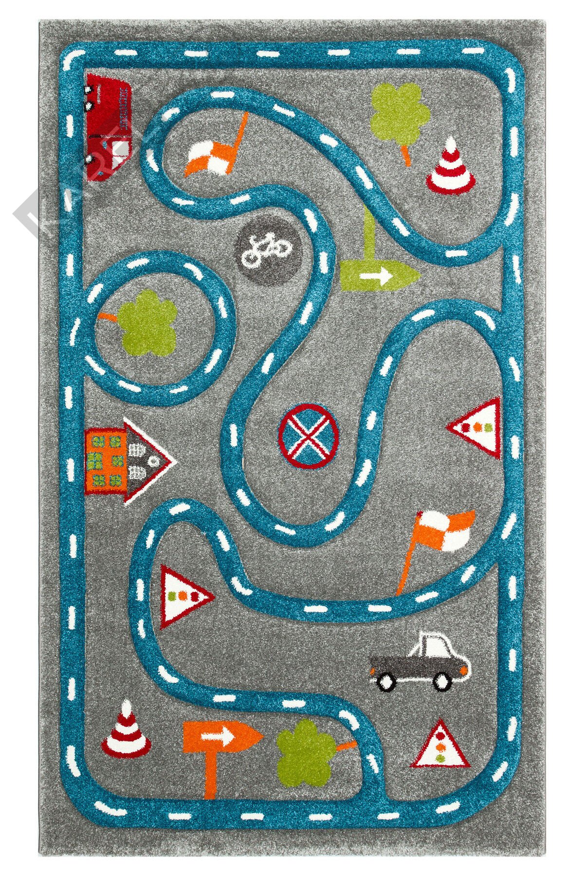 EKO KIDS KDS 19 GREY BLUE ARABA YOLU DESENLİ ÇOCUK HALISI