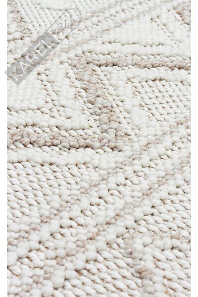 MOTTO MOT 03 WHITE BEIGE Yumuşak Tuşeli Örgü Dokuma Modern Makine Halısı