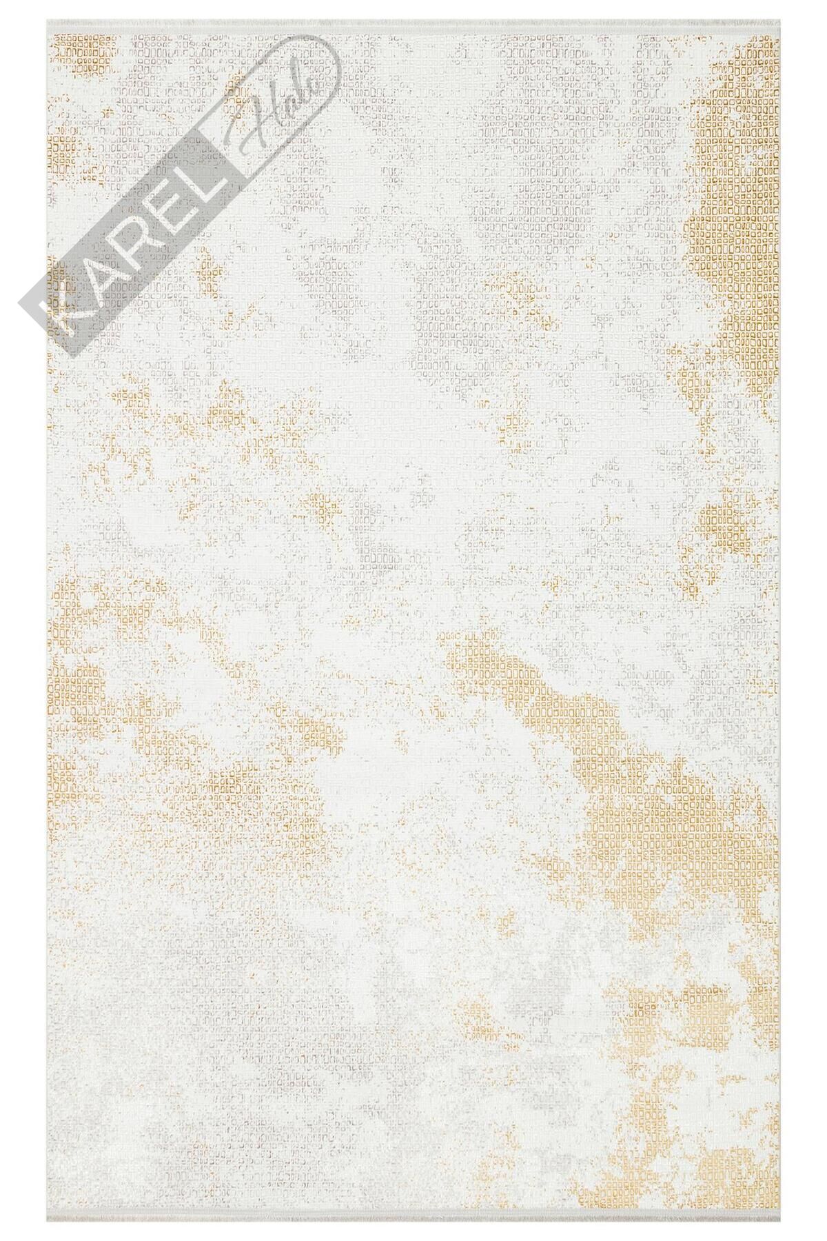 SATEEN ST 108 CREAM GOLD Yıkanabilir Kaymaz Tabanlı Hav Vermez Sık Dokuma Modern Halı