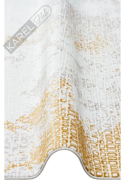 SATEEN ST 108 CREAM GOLD Yıkanabilir Kaymaz Tabanlı Hav Vermez Sık Dokuma Modern Halı