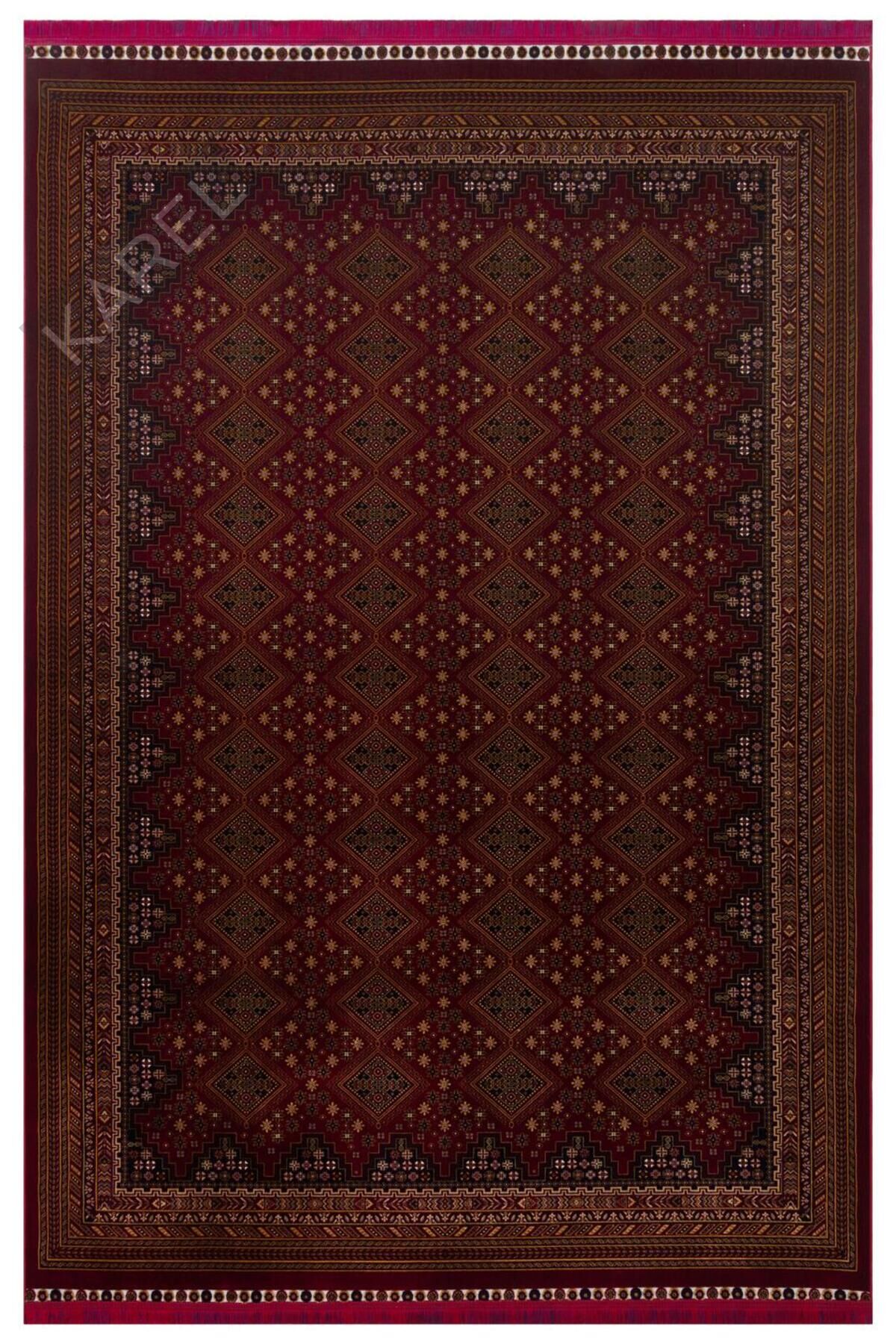 SATEEN AFGHAN SFG 01 RED Yıkanabilir Afgan Desenli Hav Toz Vermeyen Kaymaz Tabanlı Sık Dokuma Halı