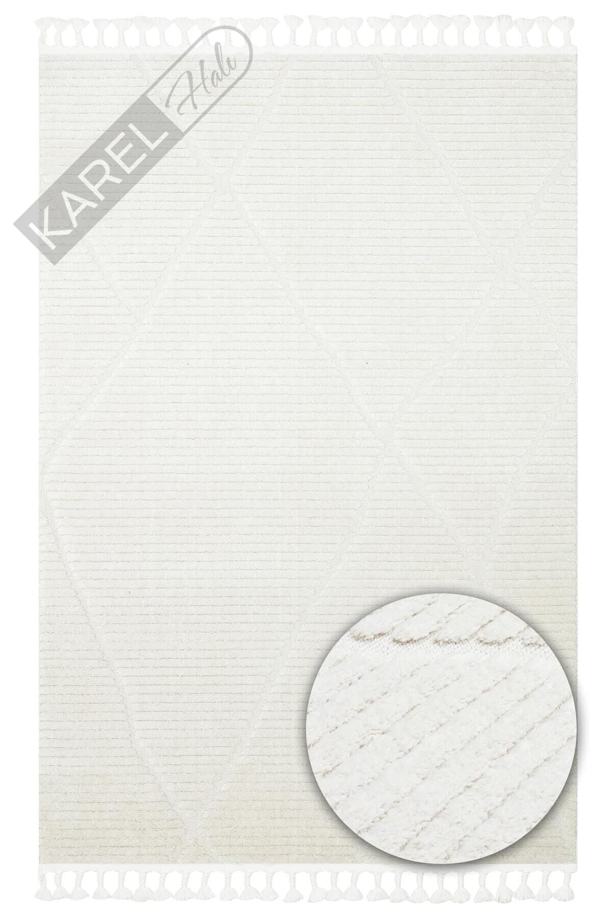 TERAZZO TRZ 07 WHITE Hav Toz Vermez Yumuşak Dokulu Etnik Örgü Desenlere Sahip Modern İskindinav Hal