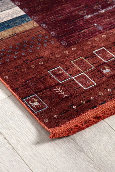 Artemis Halı Bella - 6475A - Turuncu Bordo Etnik Desen Modal İpek Halı
