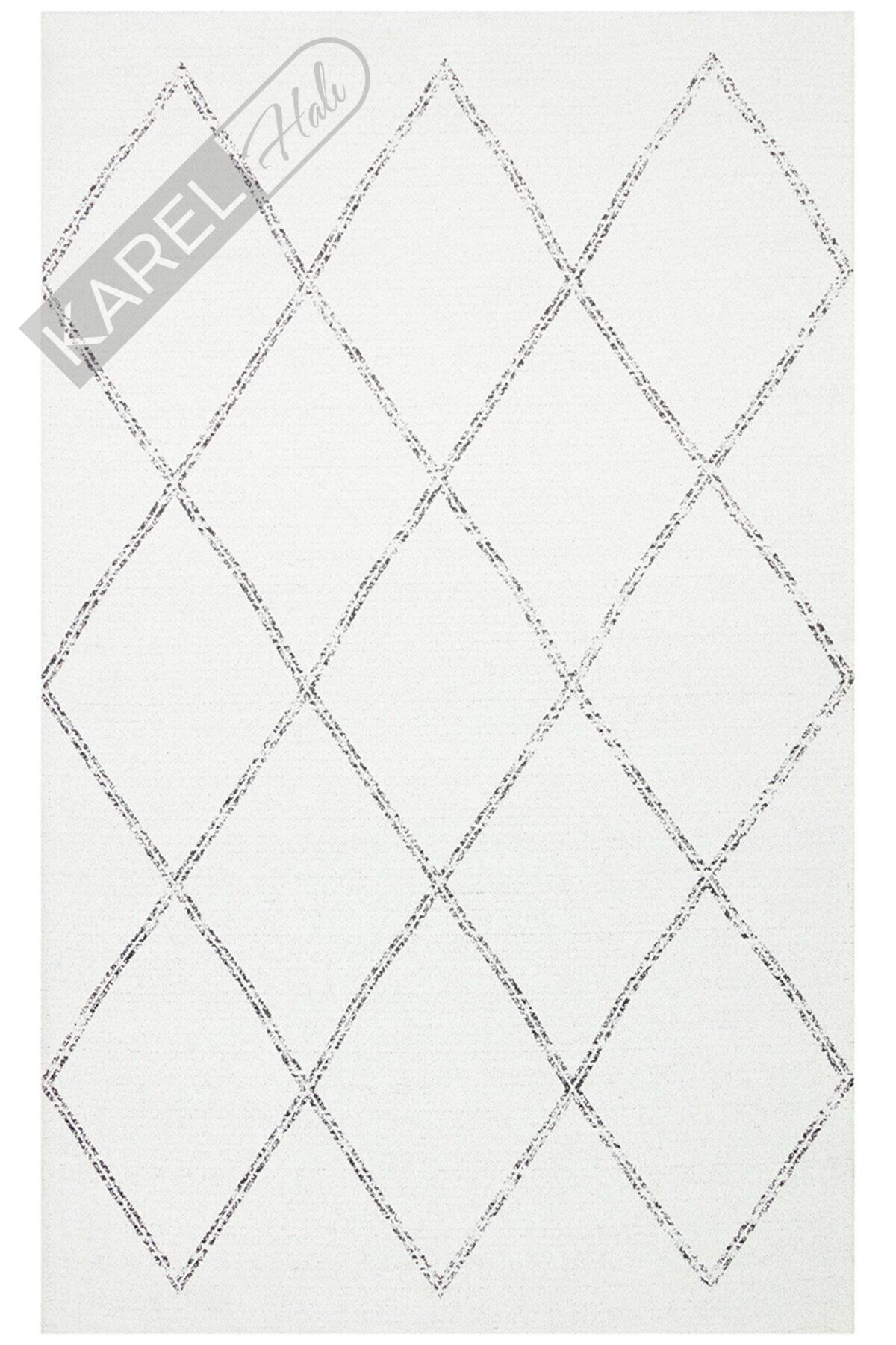 NEVADA NVD 03 WHITE BLACK Özel Moroccon Tuşeli Hav Toz Vermez Kaymaz Tabanlı İnce Dokuma Modern Hal