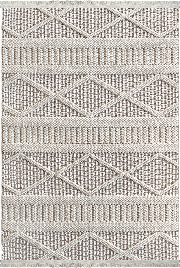 Woolen Halı Tual Koleksiyonu 8404 Krem Mikrofiber Polyester İskandinav Desen Bukle Halı