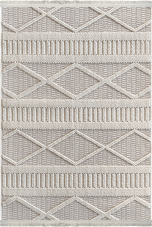 Woolen Halı Tual Koleksiyonu 8404 Krem Mikrofiber Polyester İskandinav Desen Bukle Halı