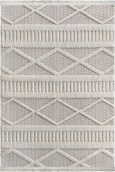 Woolen Halı Tual Koleksiyonu 8404 Krem Mikrofiber Polyester İskandinav Desen Bukle Halı