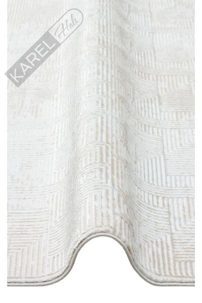 SATEEN ST 109 CREAM BEIGE Yıkanabilir Kaymaz Tabanlı Hav Vermez Sık Dokuma Modern Halı