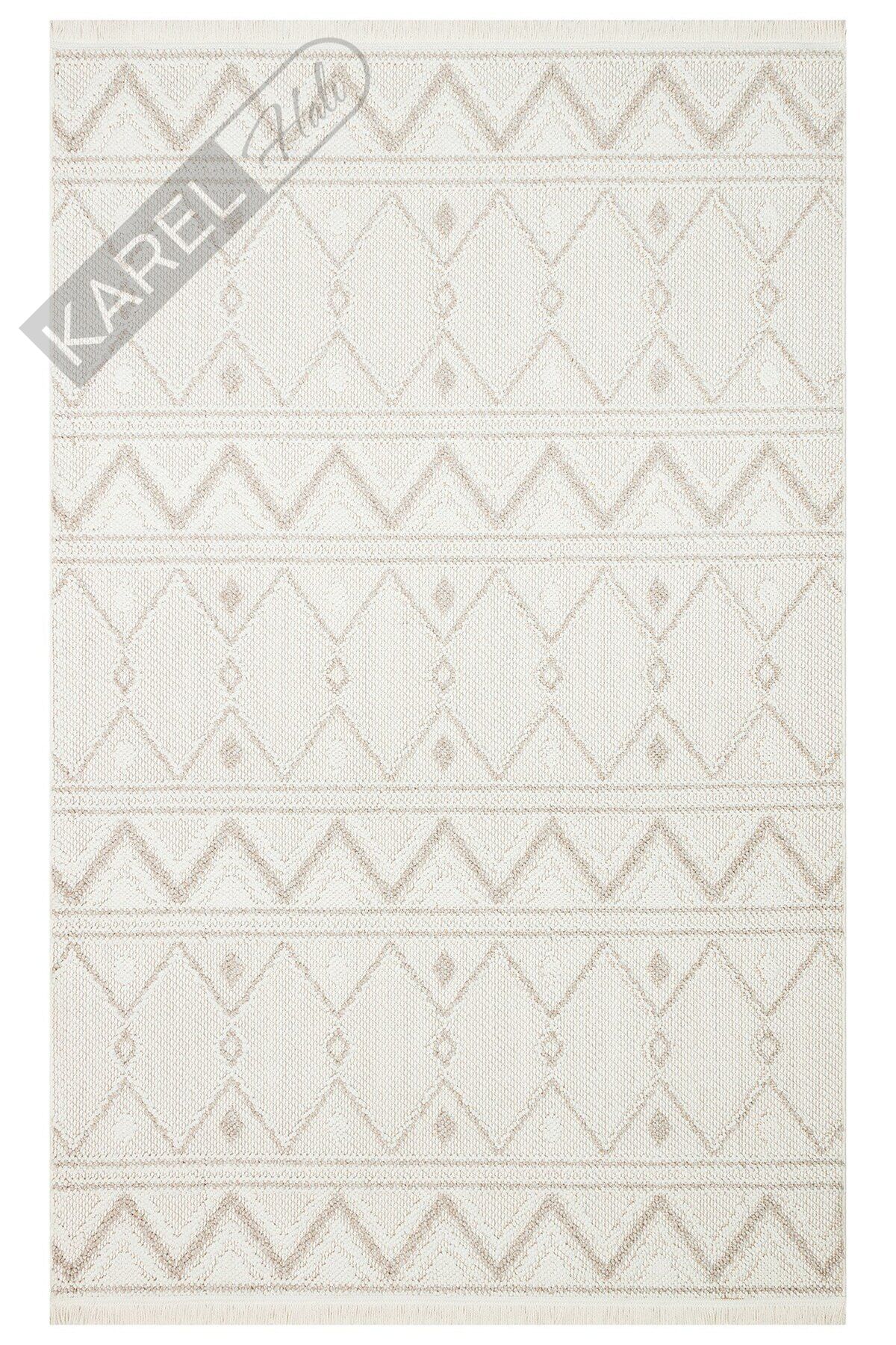MOTTO MOT 03 WHITE BEIGE Yumuşak Tuşeli Örgü Dokuma Modern Makine Halısı