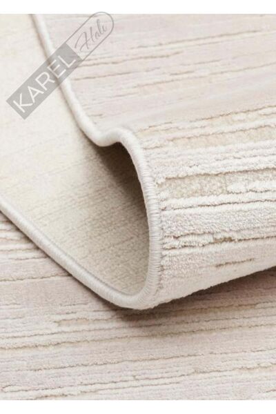 SIERRA SR 01 BEIGE WHITE Yüksek Alçak Oyma Dokuya Sahip Sık Dokuma Modern Salon Halısı