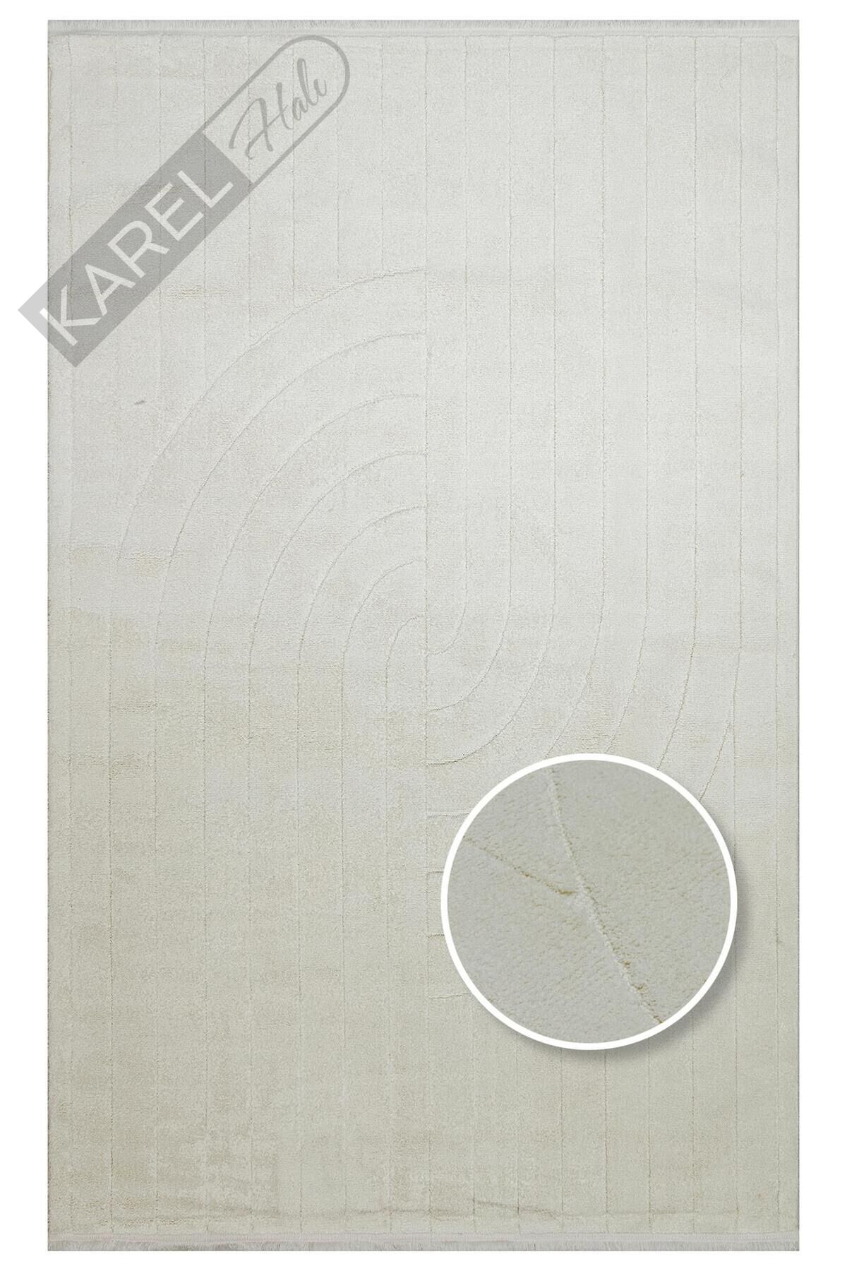 MISSORI MSR 01 WHITE Hav Toz Vermez Sade Desenli Yumuşak Dokulu Modern Makine Halısı