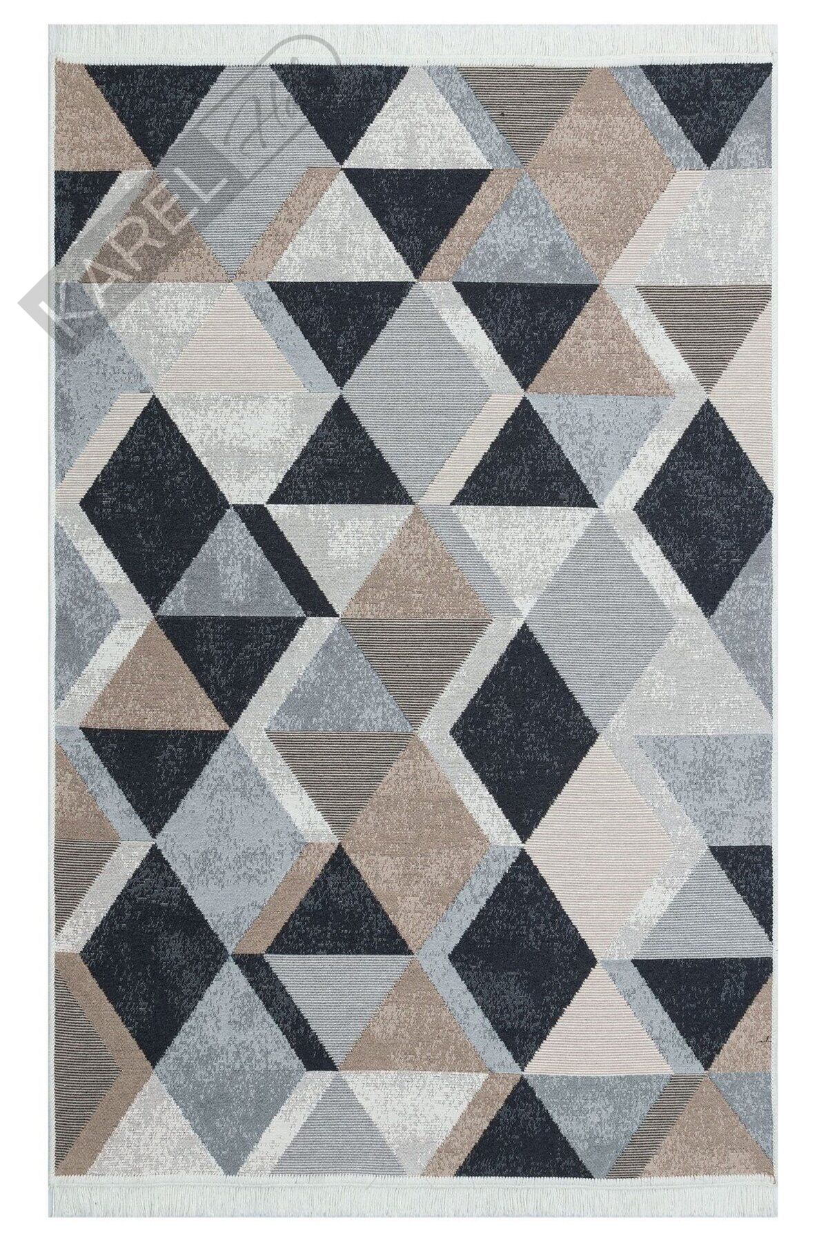 ARYA AR 10 BEIGE BLACK Yıkanabilir Çift Taraflı Modern Desenli Dokuma Kilim