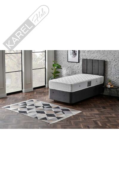 ARYA AR 10 BEIGE BLACK Yıkanabilir Çift Taraflı Modern Desenli Dokuma Kilim
